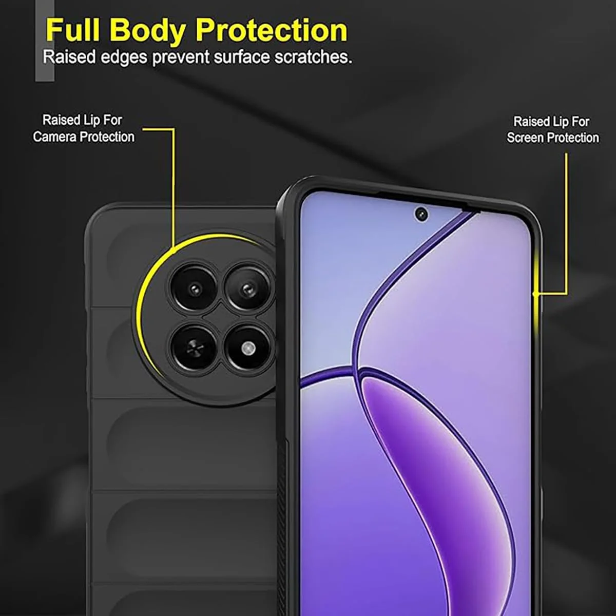 قاب گوشی ریل‌می 12 5G، محافظ صفحه نمایش ریل‌می 12 [دو عدد] قاب سیلیکونی ضد ضربه، محافظ لنز دوربین با محافظت نظامی در برابر سقوط، کاور ریل‌می 12 انعطاف پذیر (مشکی، 12 5G بدون شیشه)