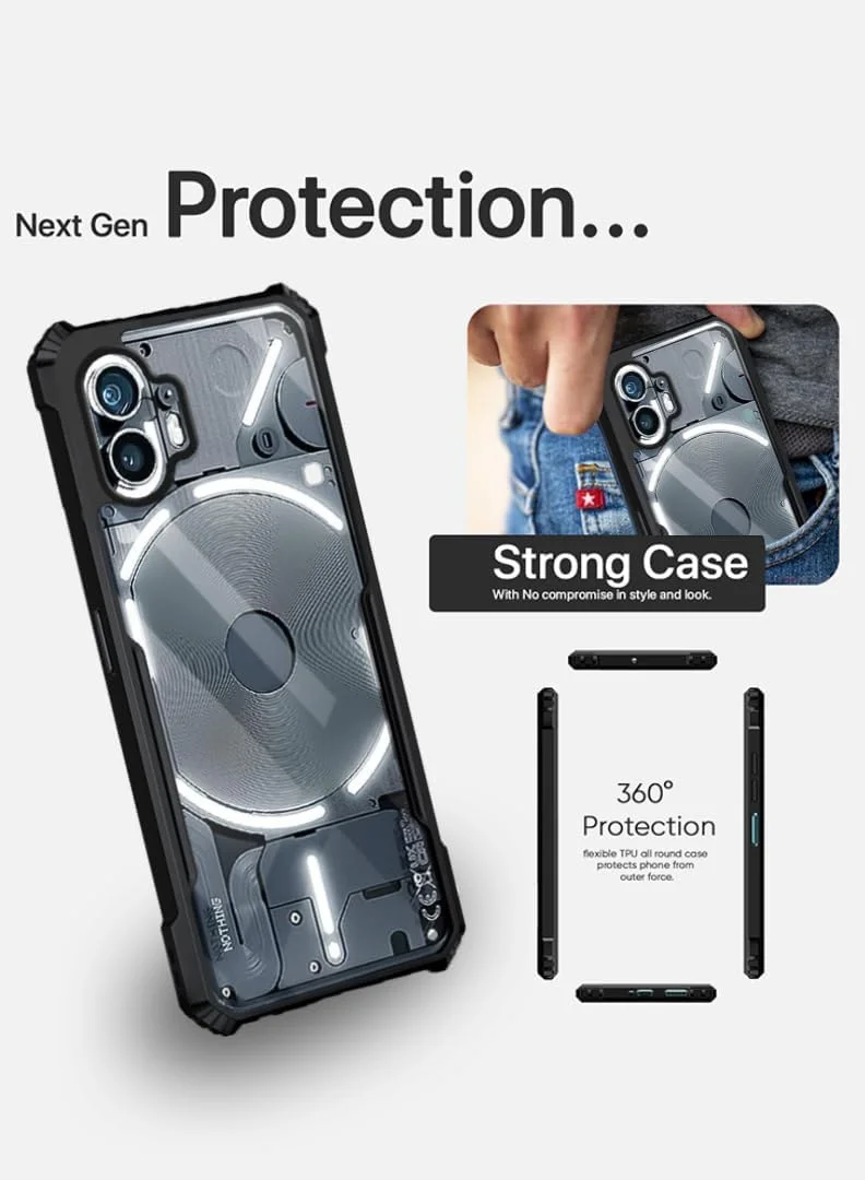 قاب محافظ شفاف برای ناتینگ ۲ با محافظت ۳۶۰ درجه، کاور محافظ گوشی ضد ضربه، پشت PC سخت ضد خش (شفاف)