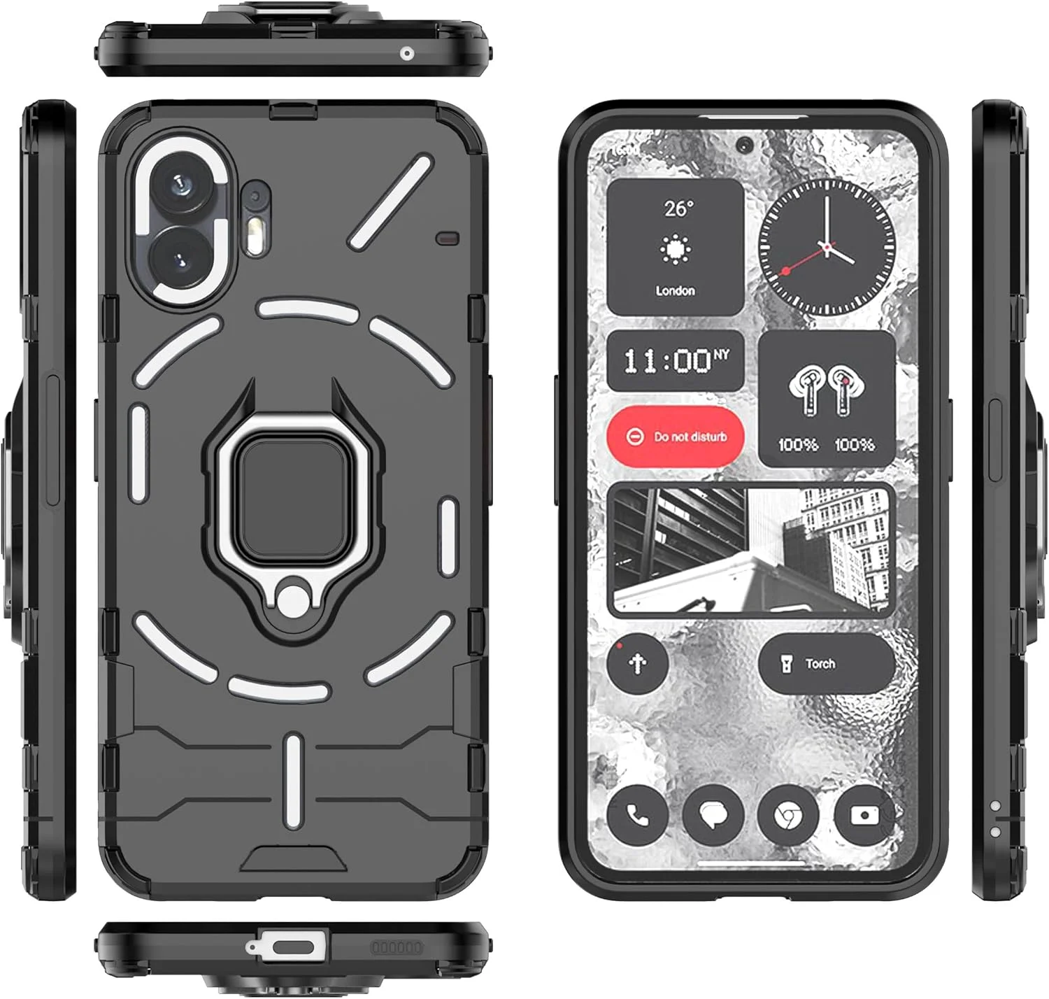 کاور محافظ هیبریدی و ضد ضربه 2NSPDRGNI برای گوشی ناتینگ فون 2، با پایه نگهدارنده، رنگ مشکی