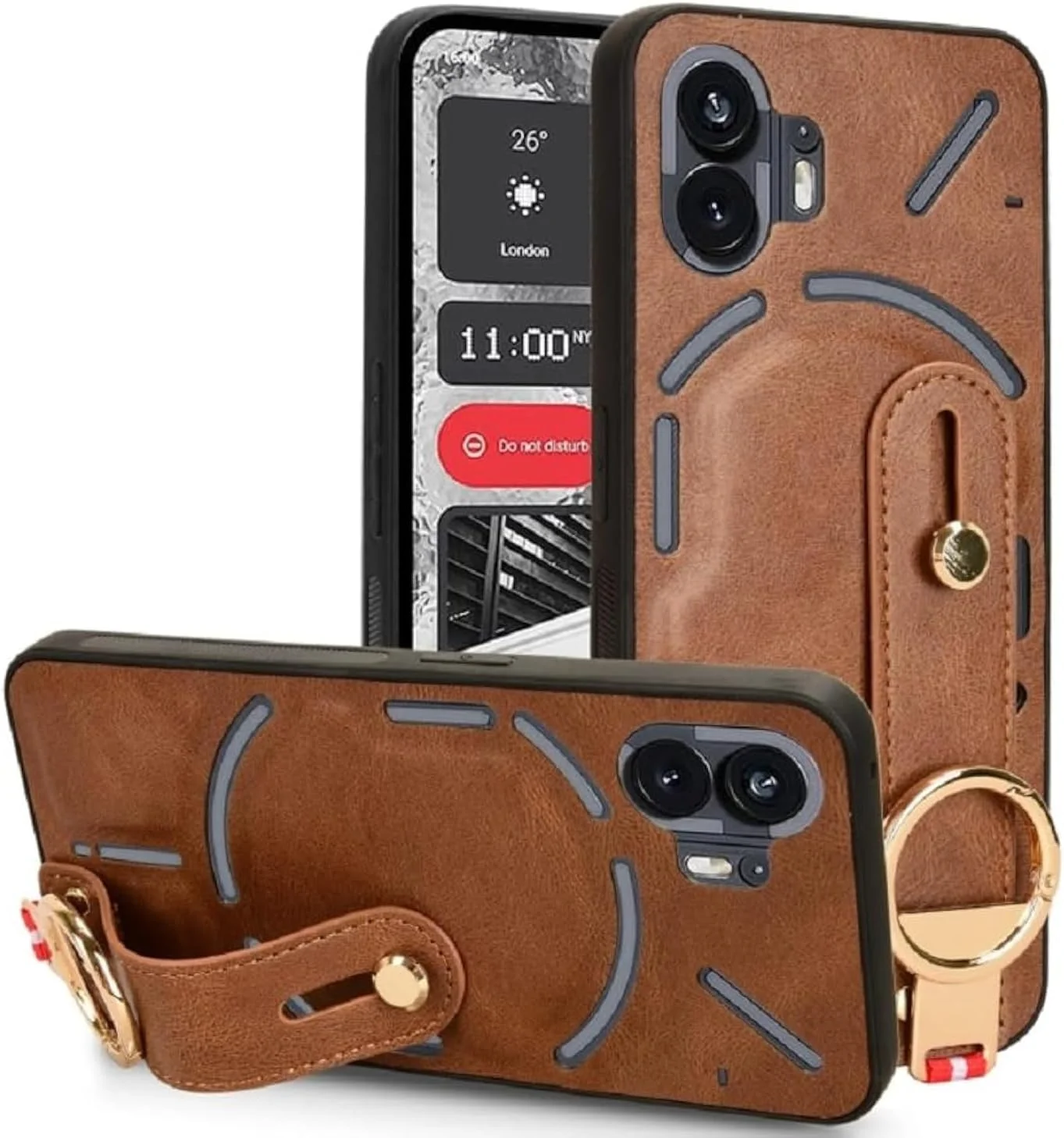 کاور چرمی لوکس گوشی مدل YIMICO مناسب برای Nothing Phone 2 به همراه بند مچی، بند دستی، پایه و حلقه فلزی (قهوه ای) کاور چرمی لوکس گوشی مدل YIMICO مناسب برای Nothing Phone 2 به همراه بند مچی، بند دستی، پایه و حلقه فلزی (قهوه ای)