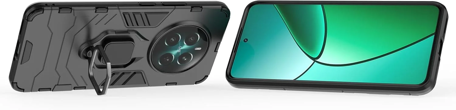 قاب محافظ دو لایه مقاوم در برابر ضربه با پایه حلقه ای مغناطیسی مناسب برای گوشی های ریلمی 12 پرو پلاس 5G / ریلمی 12 پرو 5G - مشکی