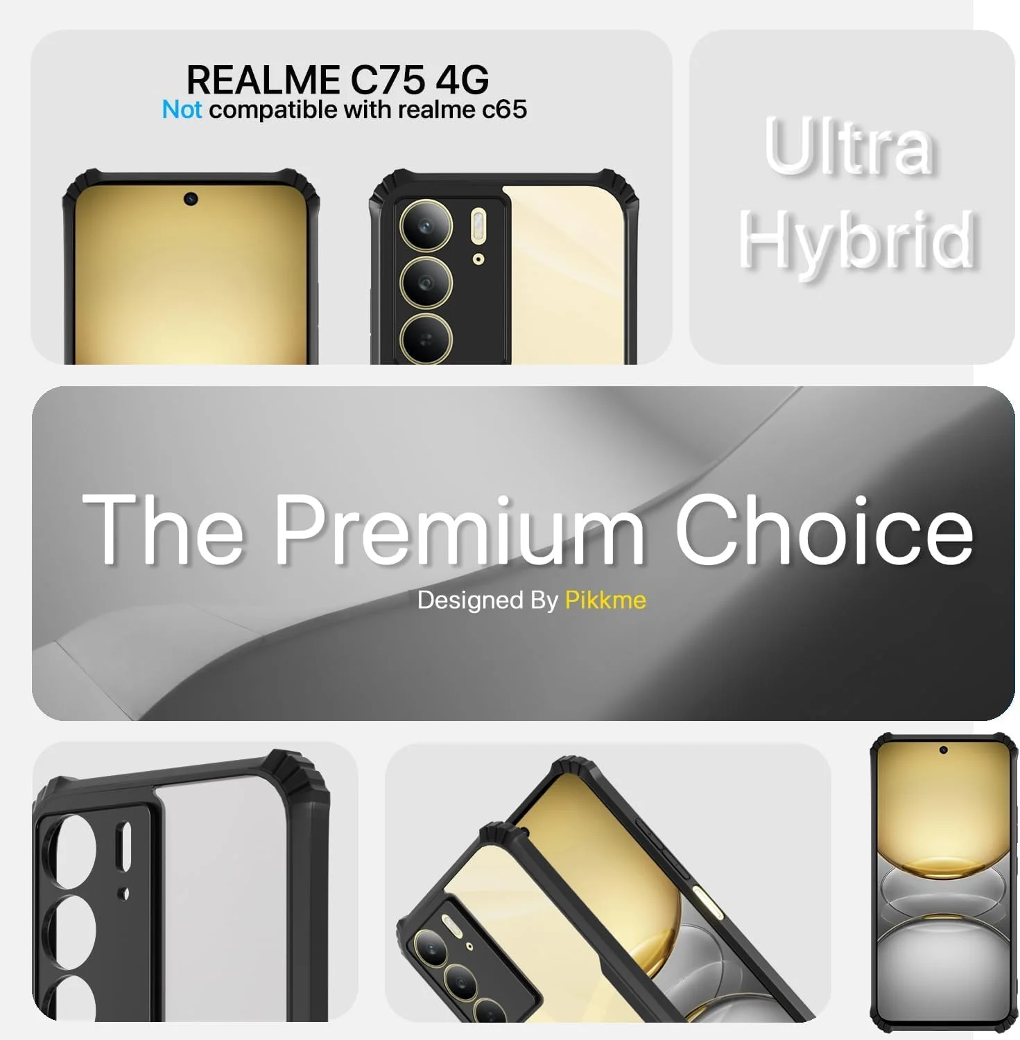 کاور محافظ گوشی مدل Zege سازگار با Realme C75، کاور پشتی سخت PC شفاف با حاشیه مشکی TPU ضد ضربه، محافظت 360 درجه در برابر ضربه، محافظ لنز دوربین، کاور شفاف