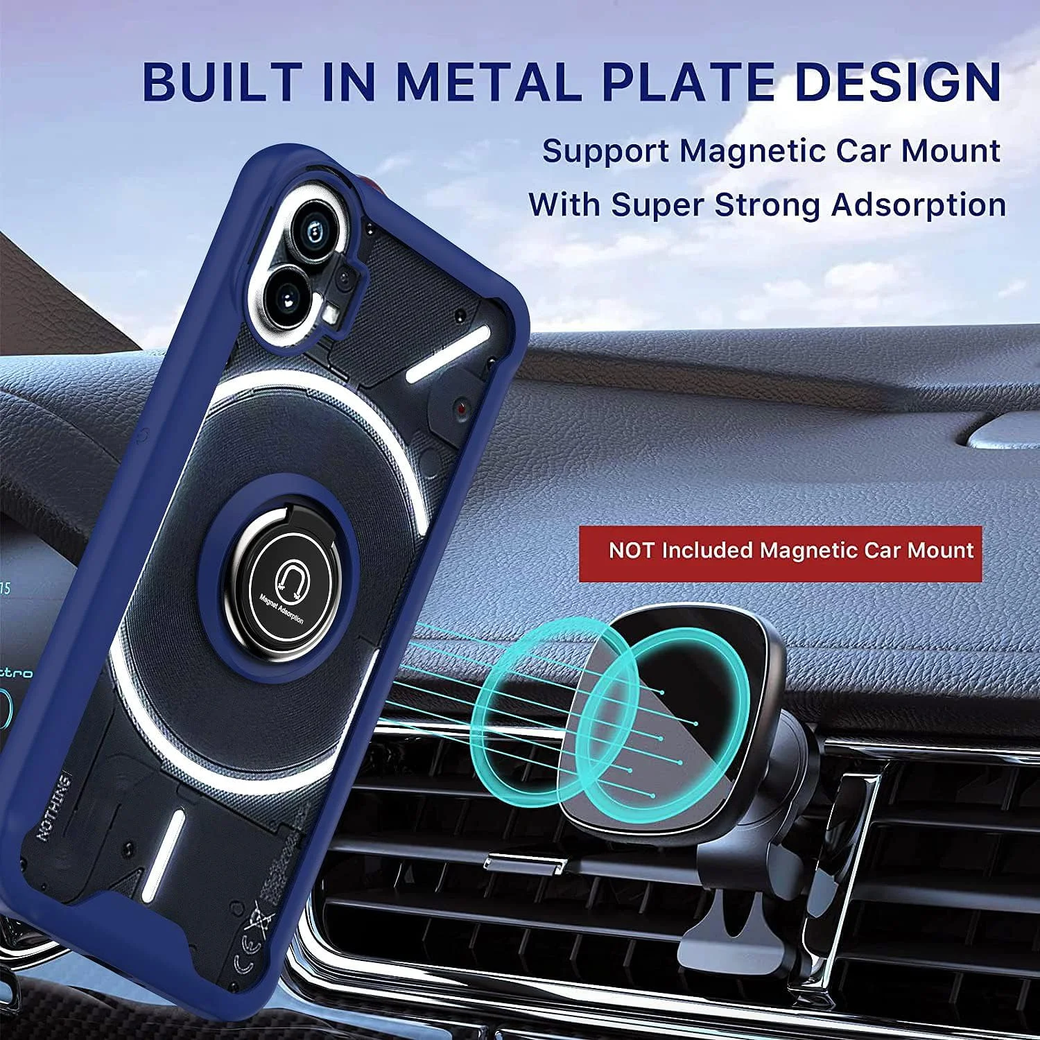 کاور محافظ گوشی ناتینگ فون 1 مدل YIMICO با حلقه فلزی، استند و قابلیت اتصال مغناطیسی به هولدر خودرو، ضد ضربه و با روکش مات