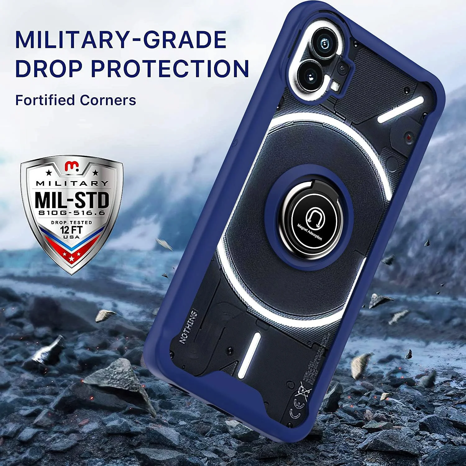 کاور محافظ گوشی ناتینگ فون 1 مدل YIMICO با حلقه فلزی، استند و قابلیت اتصال مغناطیسی به هولدر خودرو، ضد ضربه و با روکش مات