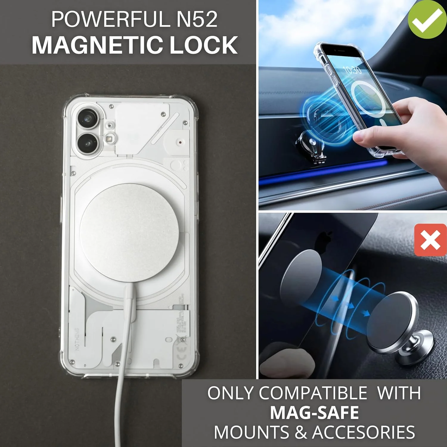 کاور محافظ آهنربایی JProtect مناسب برای Nothing Phone 1 - سازگار با MagSafe، ضد ضربه، شفاف
