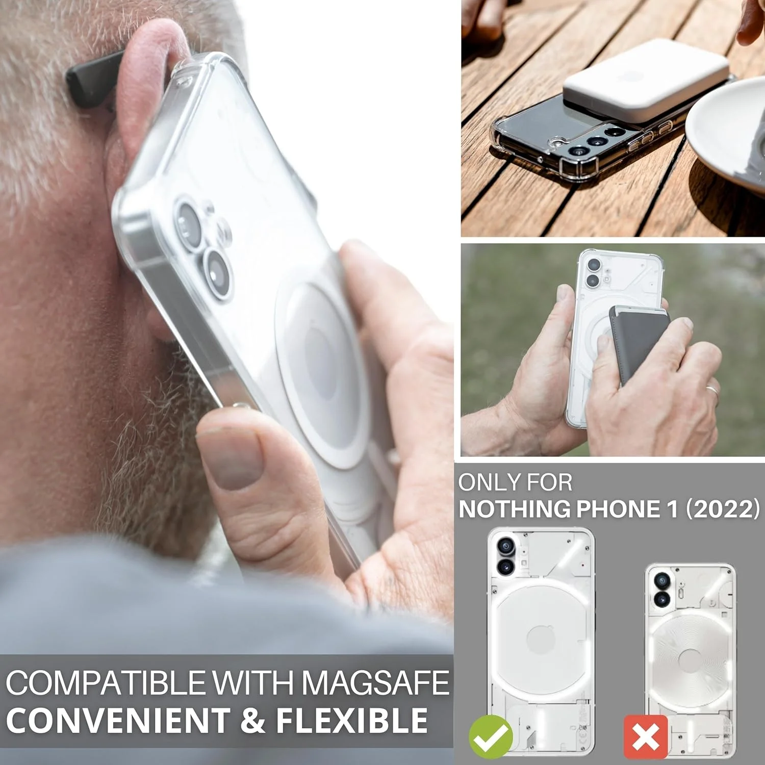 کاور محافظ آهنربایی JProtect مناسب برای Nothing Phone 1 - سازگار با MagSafe، ضد ضربه، شفاف