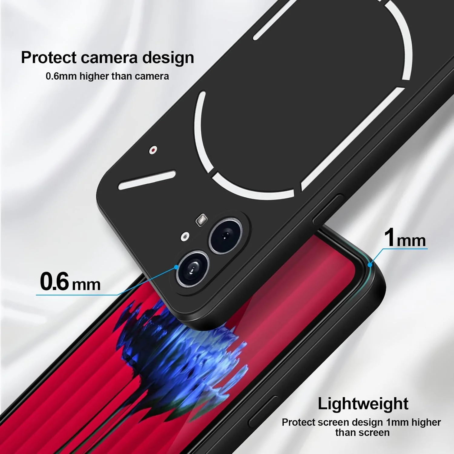 کاور سیلیکونی GiYoon سازگار با Nothing Phone 1، کاور ابریشمی تمام بدنه، محافظت 360 درجه دوربین، کاور محافظ ضد ضربه با آستر میکروفیبر (مشکی)