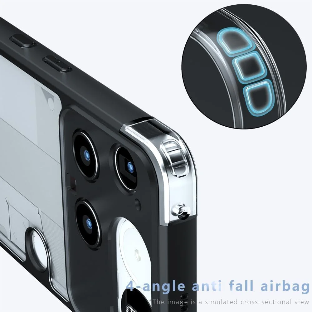 کاور محافظ گوشی ناتینگ فون (3) مدل Lzzox، محافظ لنز، ضد ضربه، دارای ایربگ در گوشه‌ها، بامپر نرم، پشت سخت (شفاف)