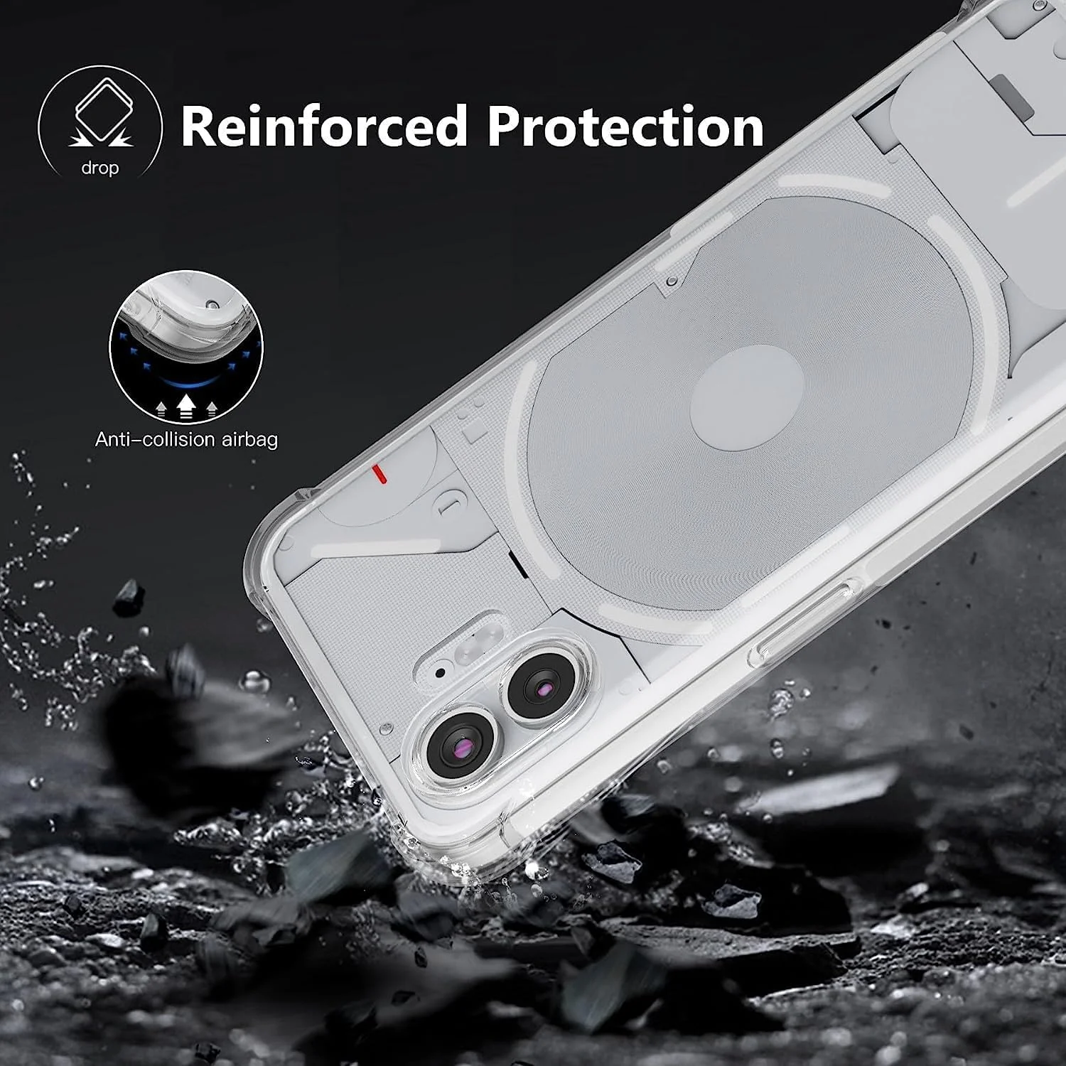 کاور شفاف گوشی ناتینگ فون (2) مدل Muzz با ضربه گیر تقویت شده در گوشه‌ها، باریک و مقاوم در برابر ضربه، ساخته شده از TPU انعطاف پذیر - شفاف