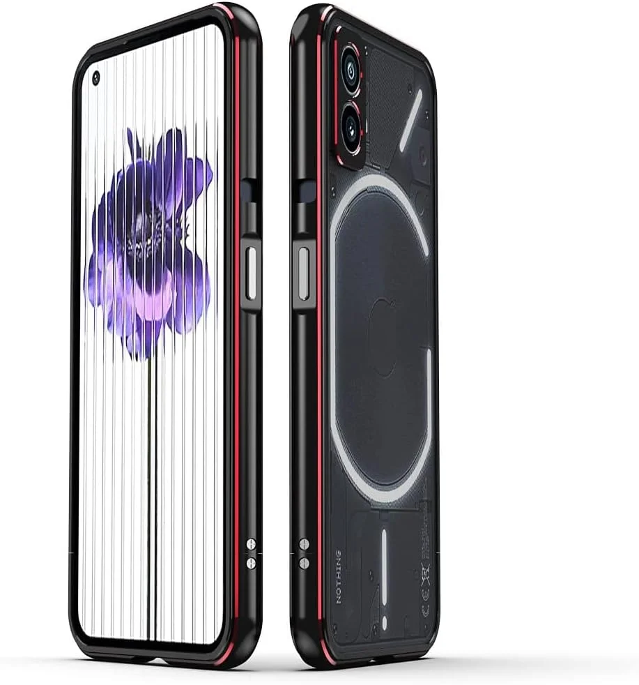 قاب محافظ گوشی ناتینگ فون 2، فریم فلزی باریک، ضد ضربه و ضد خش، پوشش محافظ کامل (ناتینگ فون 2، مشکی قرمز)