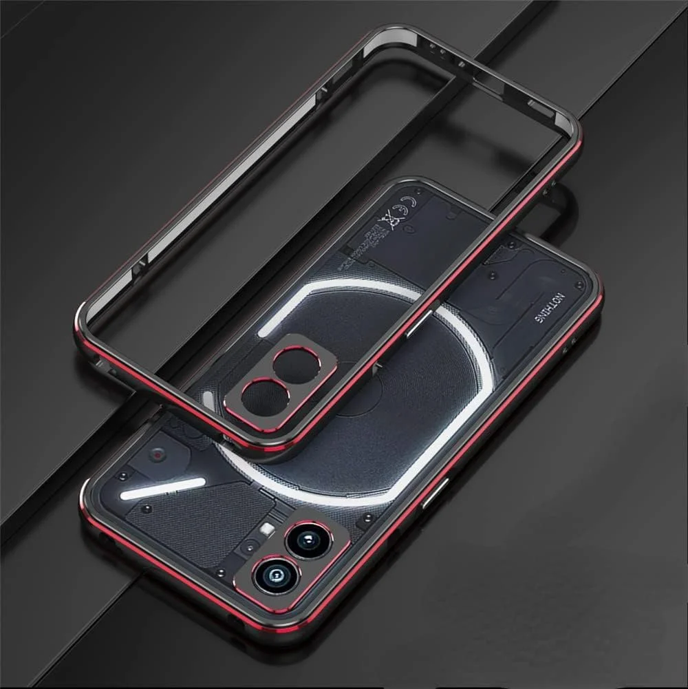 قاب محافظ گوشی ناتینگ فون 2، فریم فلزی باریک، ضد ضربه و ضد خش، پوشش محافظ کامل (ناتینگ فون 2، مشکی قرمز)