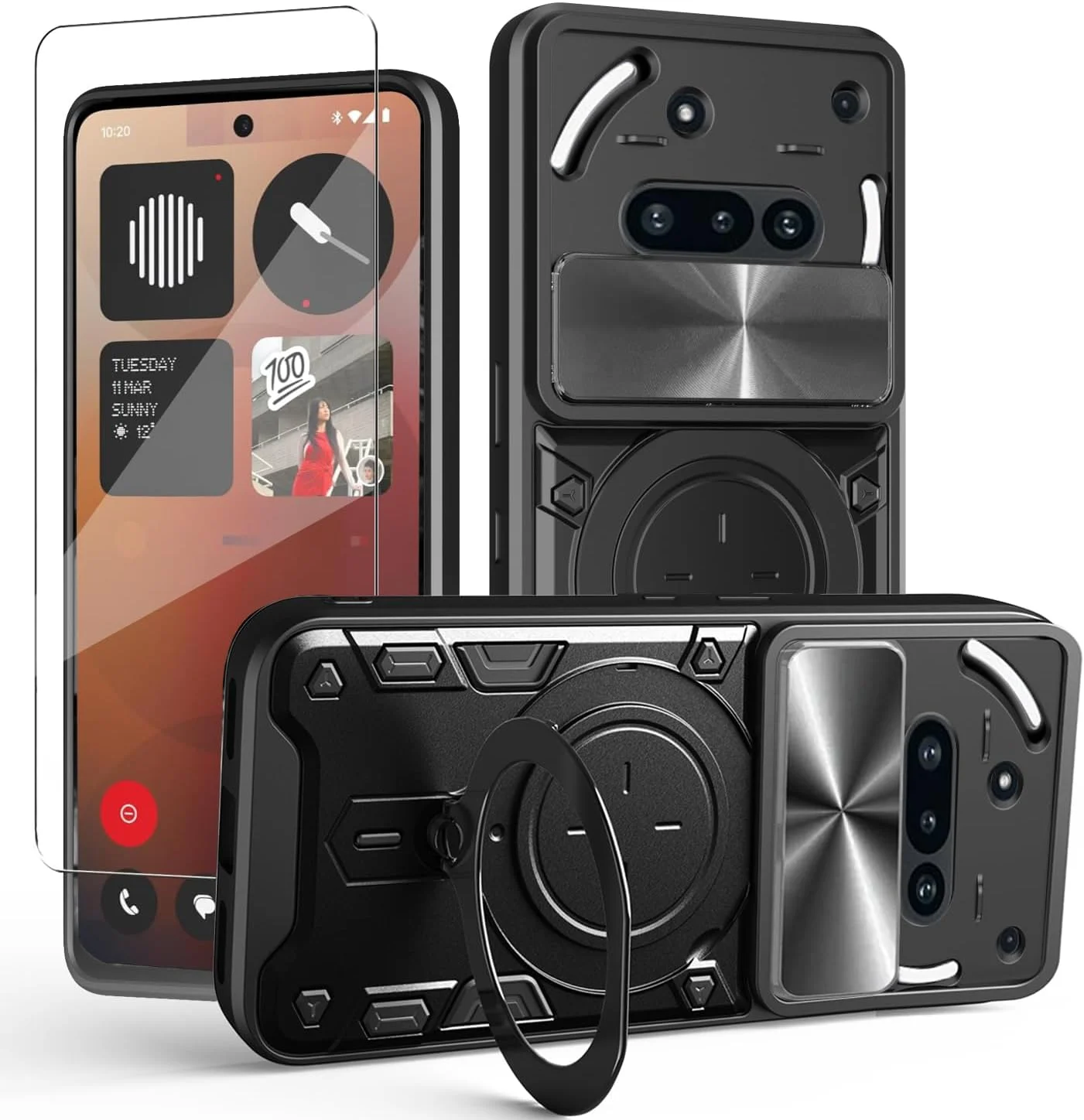 کاور محافظ گوشی ZMONE برای ناتینگ فون 3A 5G به همراه محافظ صفحه نمایش، دارای محافظ کشویی دوربین، کاور محافظتی سنگین نظامی - مشکی