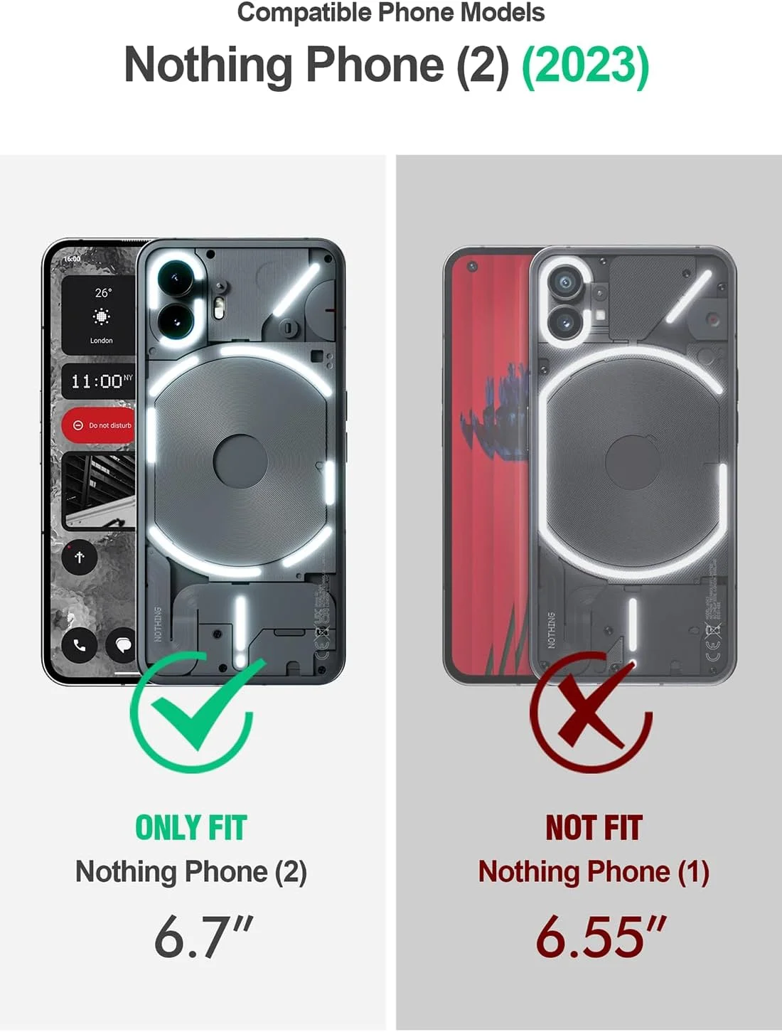 قاب محافظ شیک و مقاوم Poetic Guardian سازگار با ناتینگ فون 2 (صفحه نمایش 6.7 اینچی)، کاور ضربه گیر هیبریدی تمام بدنه با محافظ صفحه نمایش داخلی، مشکی/شفاف