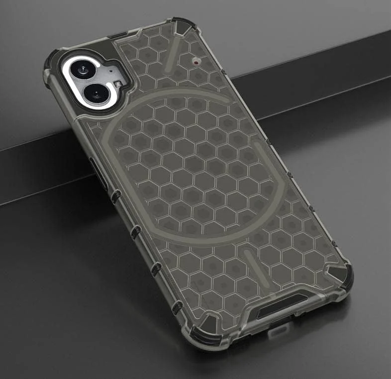 قاب محافظ گوشی ناتینگ فون (1)، کاور فوق العاده نازک PC TPU ضد ضربه، محافظت پیشرفته از افتادن با بالشتک هوا و بافت لانه زنبوری (مشکی)