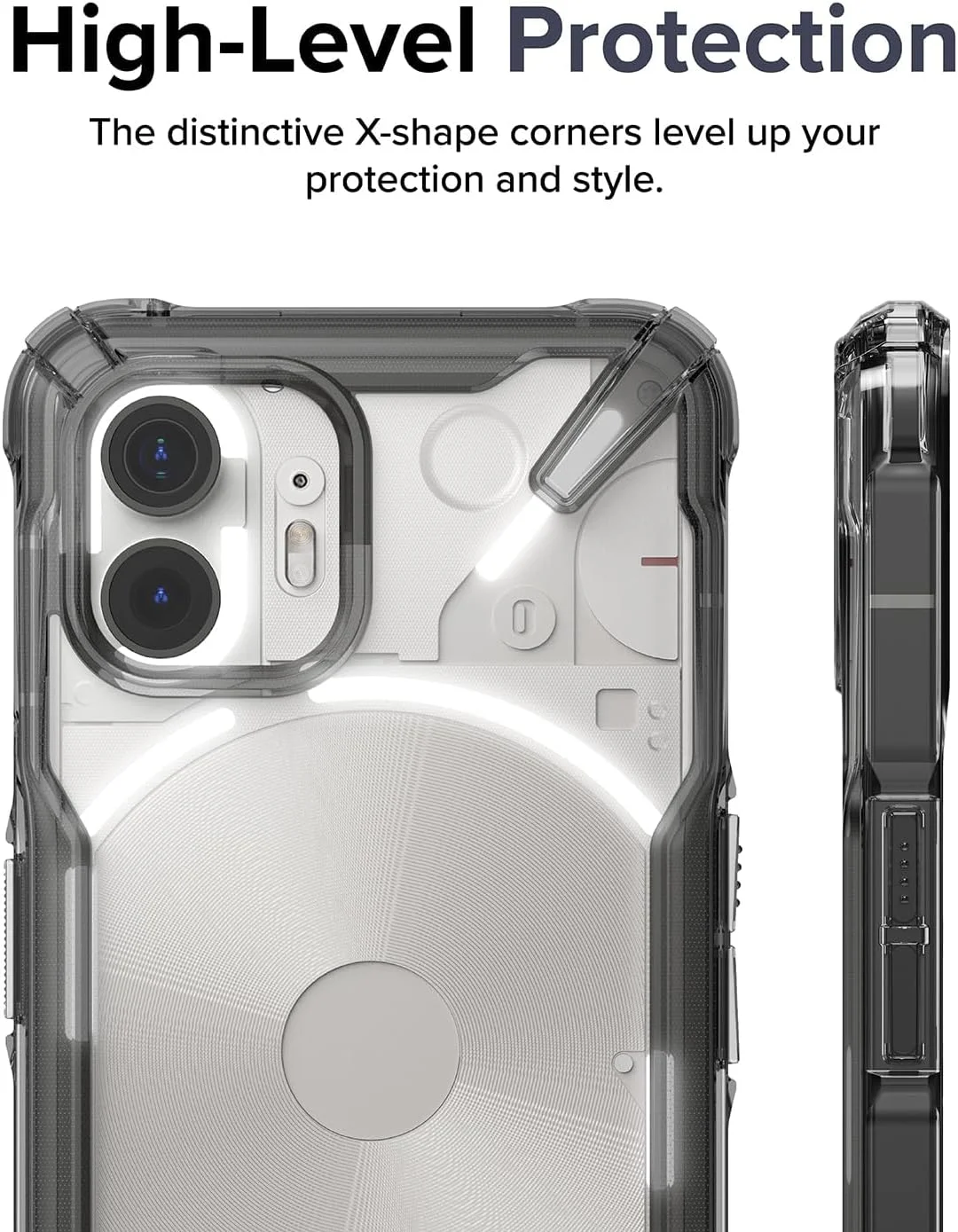 کاور محافظ گوشی ناتینگ فون (2) رینکه فیوژن-ایکس، پشت سخت شفاف، بامپر TPU نرم و انعطاف پذیر، مقاوم در برابر خراش و ضربه - دودی مشکی