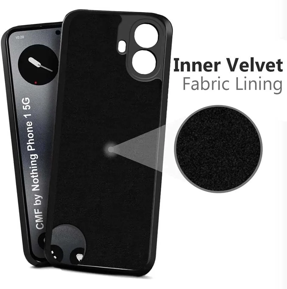 قاب محافظ ژله ای مایع با ضربه گیر لاستیکی و آستر میکروفیبر نرم، باریک و مقاوم در برابر ضربه برای گوشی ناتینگ CMF Phone 1 5G (مشکی)