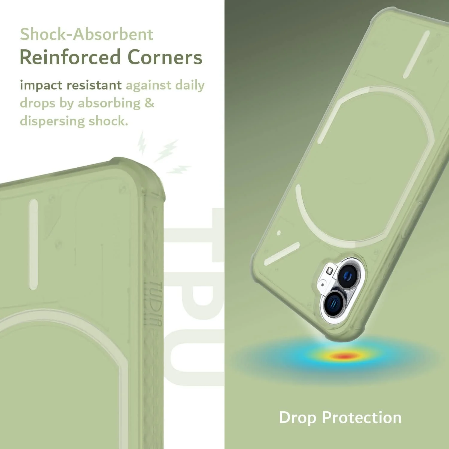 کاور محافظ ژله ای شفاف تودیا مناسب برای گوشی ناتینگ فون 1، مقاوم در برابر ضربه، ضد زردی، باریک، با سپر TPU و گوشه های تقویت شده، محافظت در برابر افتادن (سبز مات)