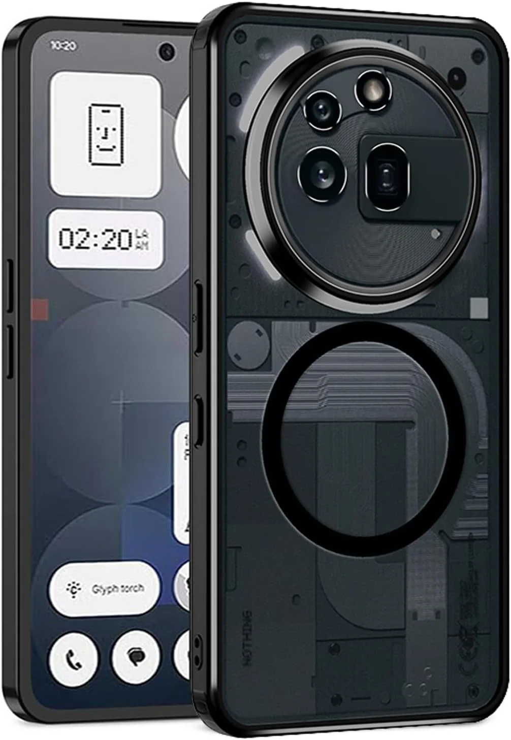 قاب محافظ گوشی ناتینگ فون 3a پرو، سازگار با شارژ بی‌سیم مگ‌سیف، کاور پشتی شفاف برای گوشی ناتینگ فون 3a پرو (مشکی مات)