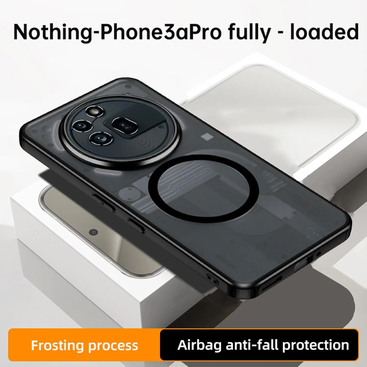 قاب محافظ گوشی ناتینگ فون 3a پرو، سازگار با شارژ بی‌سیم مگ‌سیف، کاور پشتی شفاف برای گوشی ناتینگ فون 3a پرو (مشکی مات)