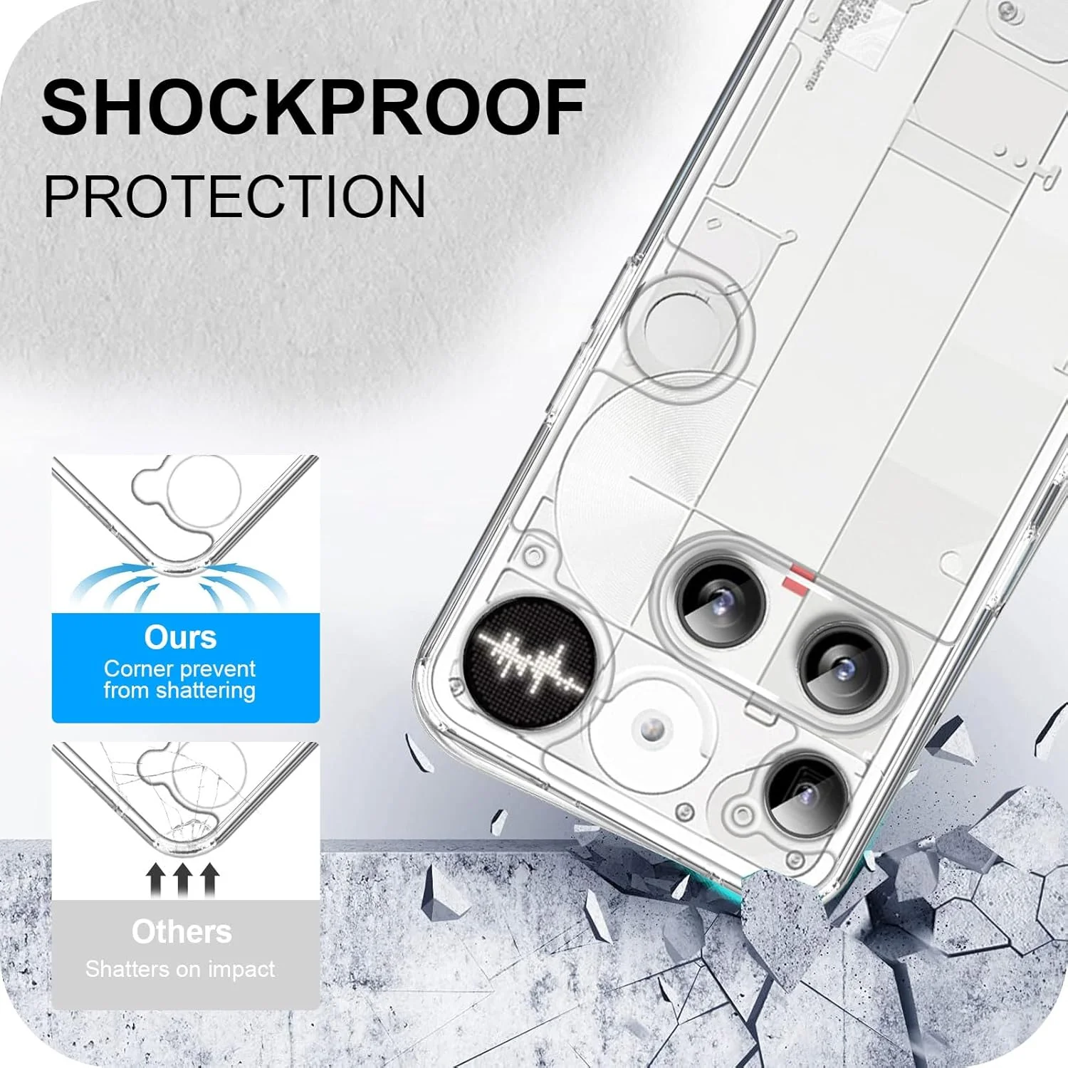 قاب محافظ سازگار با ناتینگ فون 3، فناوری ترکیبی PC + TPU، قاب ضد زردی، محافظت کامل بدنه، قاب ضربه گیر برای ناتینگ فون (3)