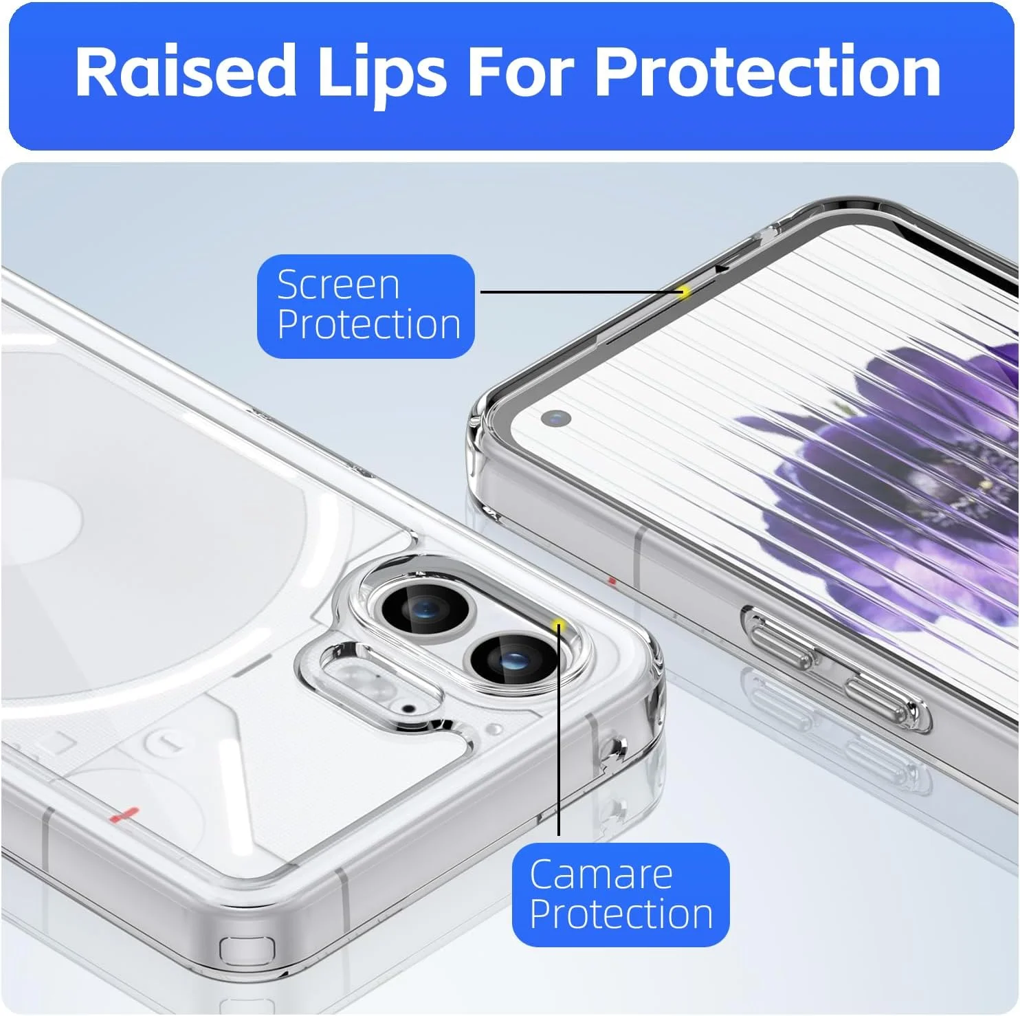 قاب محافظ گوشی ناتینگ فون 2 با 1 حلقه نگهدارنده، مقاوم در برابر خراش، پشت PC سخت، پوشش مقاوم در برابر ضربه (شفاف، MF برای ناتینگ فون 2)