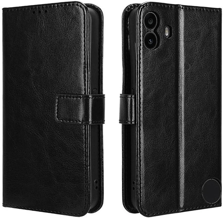 قاب محافظ گوشی ناتینگ CMF Phone 1، قاب تاشو چرمی، دارای استند، لمس راحت، قاب ممتاز ناتینگ CMF Phone 1، کاور ضد ضربه گوشی (مشکی)