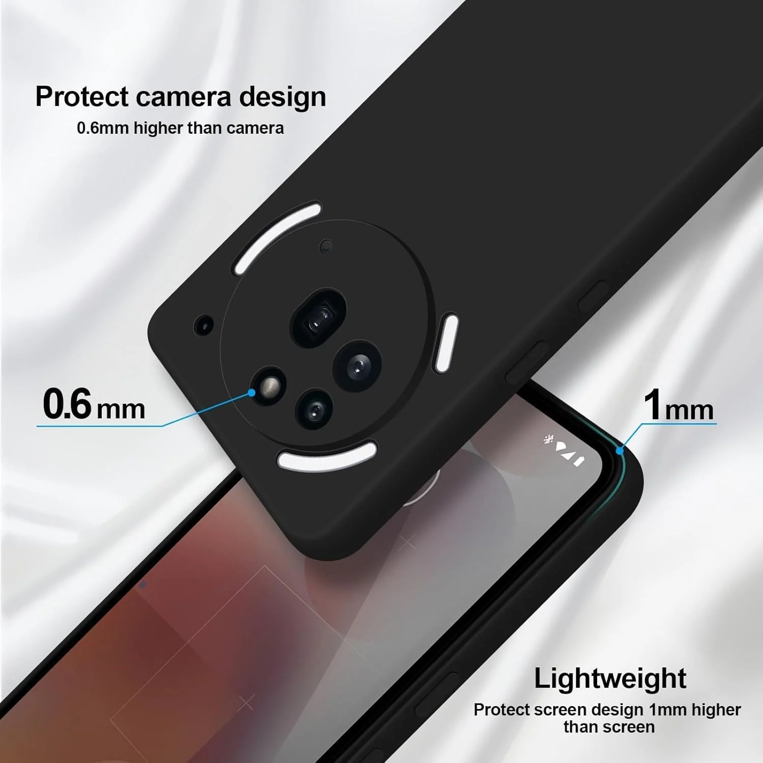 قاب محافظ سیلیکونی ضد خش و ضد ضربه برای ناتینگ فون (3a) پرو، با طراحی باریک و لمس نرم و ابریشمی - مشکی مات