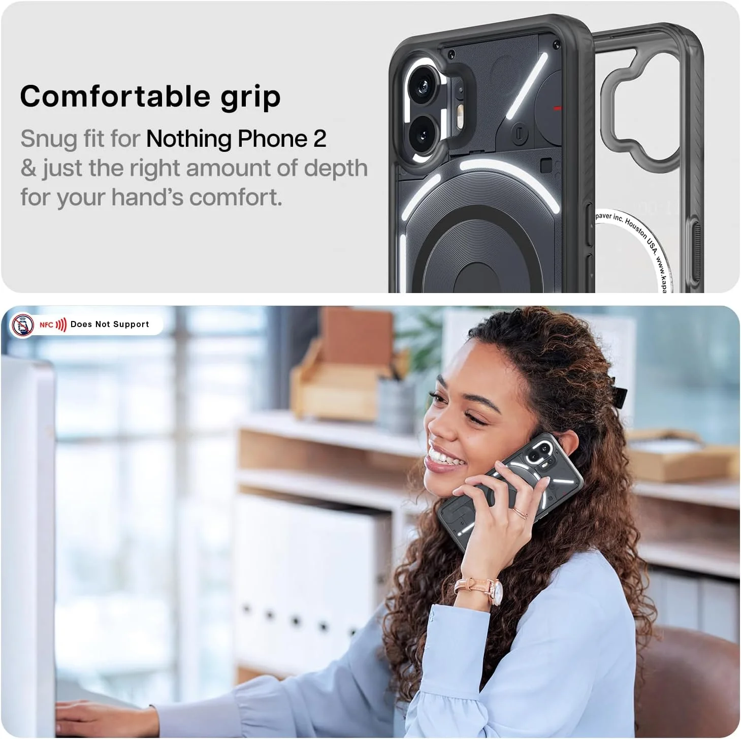 کاور پشتی KAPAVER Mag-X سازگار با Nothing Phone 2 (TPU+PC) (دودی مشکی)