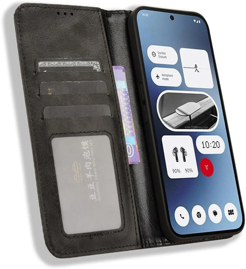 کاور گوشی مناسب برای ناتینگ فون 2a، کیف پول چرمی PU با جای کارت و استند، قاب محافظ تاشو ضد ضربه مناسب برای کیف پول ناتینگ فون 2a مشکی