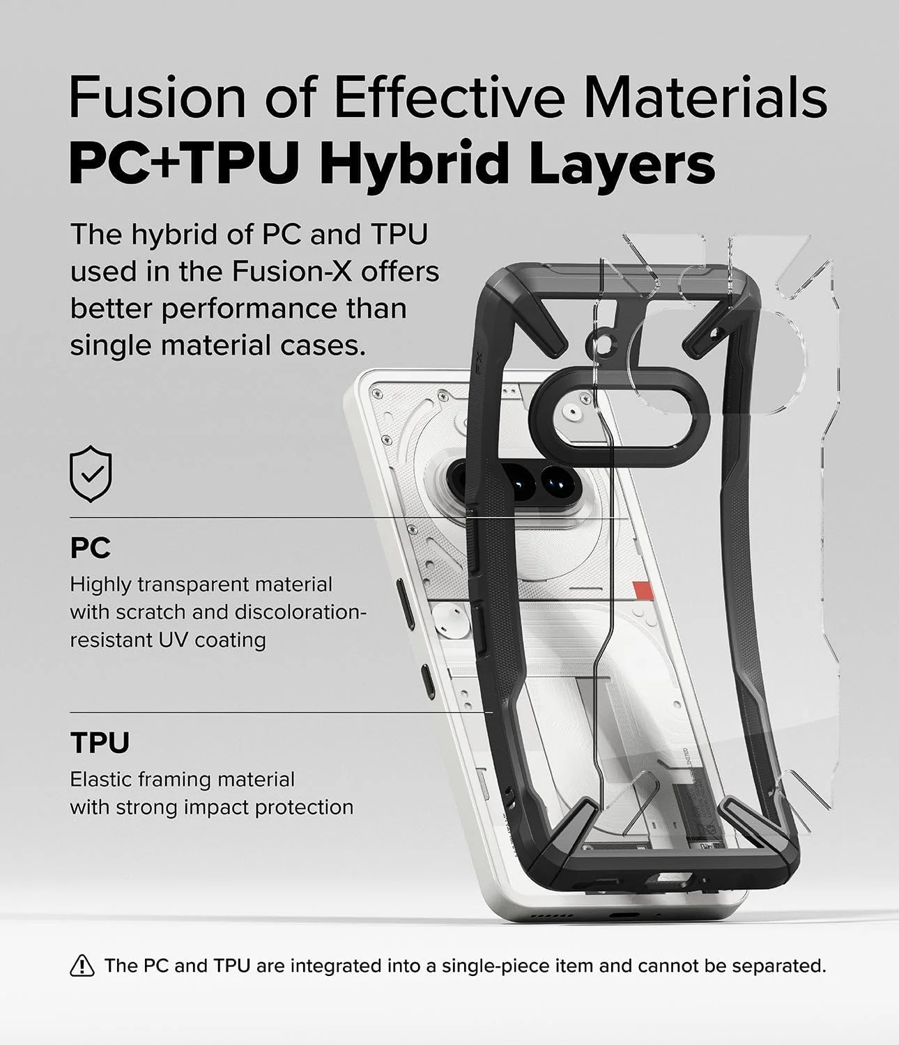 کاور محافظ گوشی ناتینگ فون (3a) مدل Ringke Fusion-X، ضد خش، دو پوششه، مقاوم، ضربه گیر، هیبریدی و بادوام - مشکی