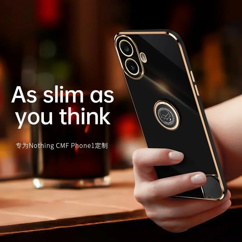 قاب گوشی EasyLifeGo برای Nothing CMF Phone 1 به همراه محافظ صفحه نمایش شیشه ای حرارت دیده [2 عدد]، TPU نرم ضد ضربه با پایه انگشتی 360 درجه، کاور باریک با روکش - مشکی