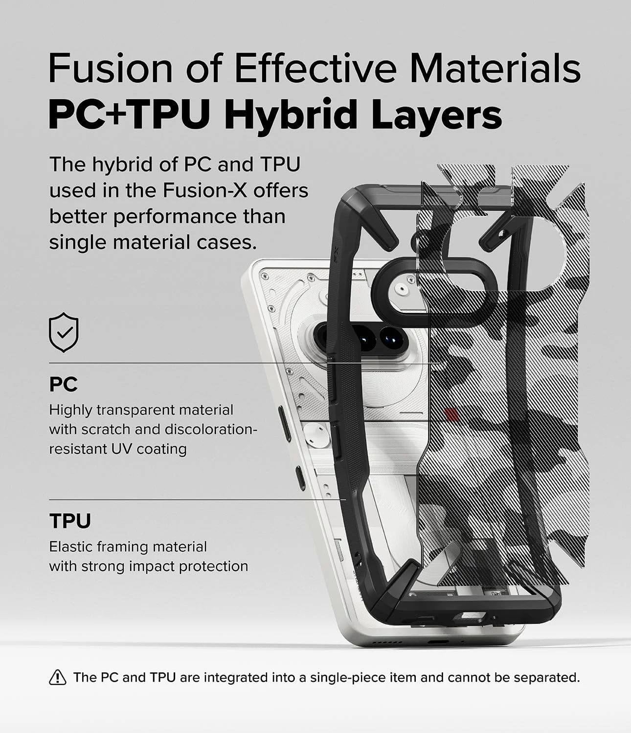 کاور محافظ گوشی رینکه Fusion-X سازگار با ناتینگ فون (3a)، ضد خش، دو پوششه، مقاوم، هیبریدی، ضربه گیر - مشکی چریکی