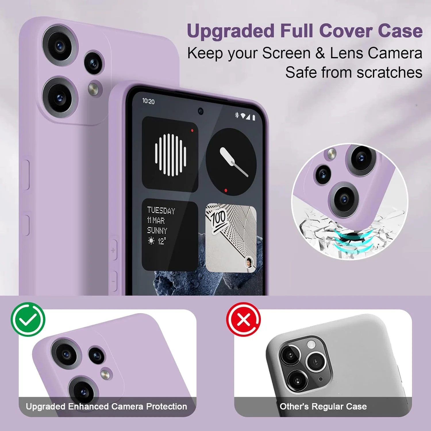 قاب محافظ سیلیکونی Btstring برای Nothing CMF Phone 2 Pro، قاب باریک و ضد ضربه با محافظت ارتقا یافته دوربین و پوشش داخلی میکروفایبر ضد خش، بنفش