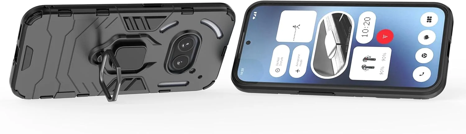 کاور محافظ گوشی ناتینگ فون 2a پلاس به همراه محافظ صفحه نمایش شیشه ای [2 عدد]، کاور محافظتی دو لایه و مقاوم در برابر ضربه با پایه حلقه ای مغناطیسی - مشکی