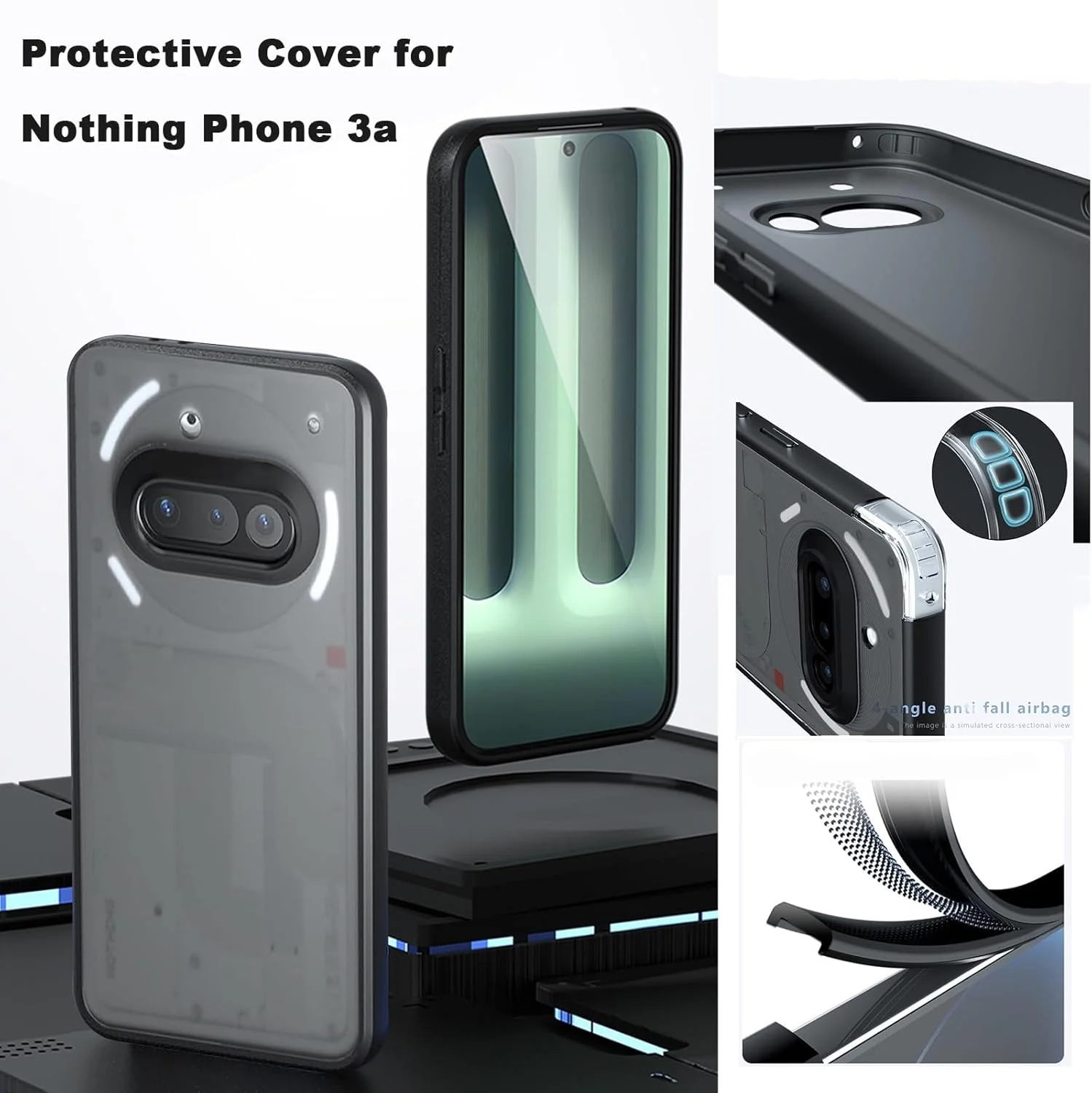 کاور محافظ گوشی ناتینگ فون 3a، کاور مات نیمه شفاف با روکش لمسی مقاوم در برابر ضربه، مناسب برای گوشی ناتینگ فون (3a)، مشکی