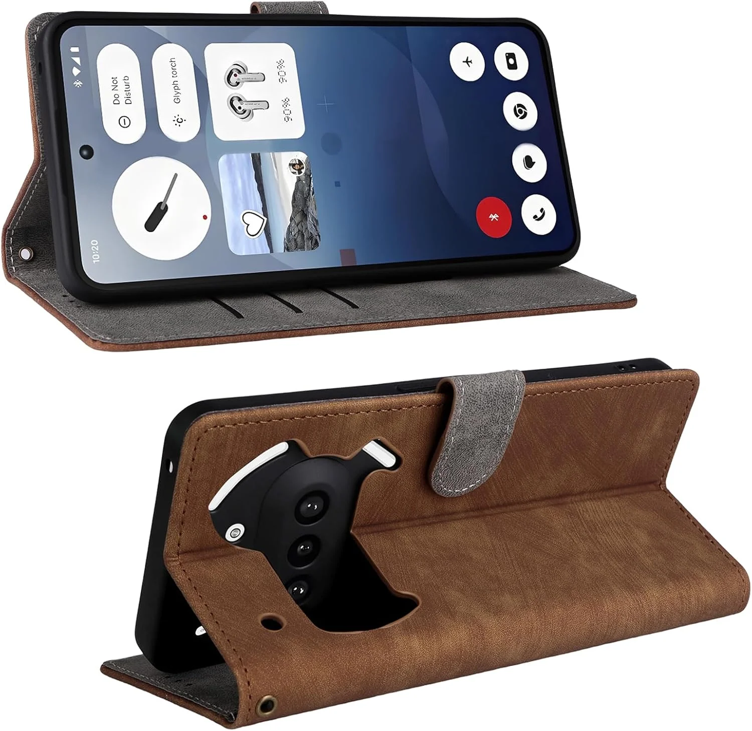 کاور محافظ تاشو گوشی ناتینگ فون 3a به همراه بند دستی، کیف چرمی PU با محافظت کامل از بدنه و ضد ضربه، کیف پول تاشو ضد سرقت RFID