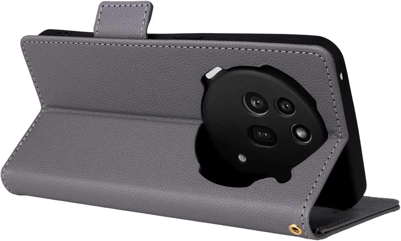 کیف پول چرمی OIATROE با استند برای گوشی ناتینگ فون (3a) پرو - دارای قفل مغناطیسی، کیف پول باریک تاشو چرمی برای ناتینگ فون (3a) پرو - خاکستری