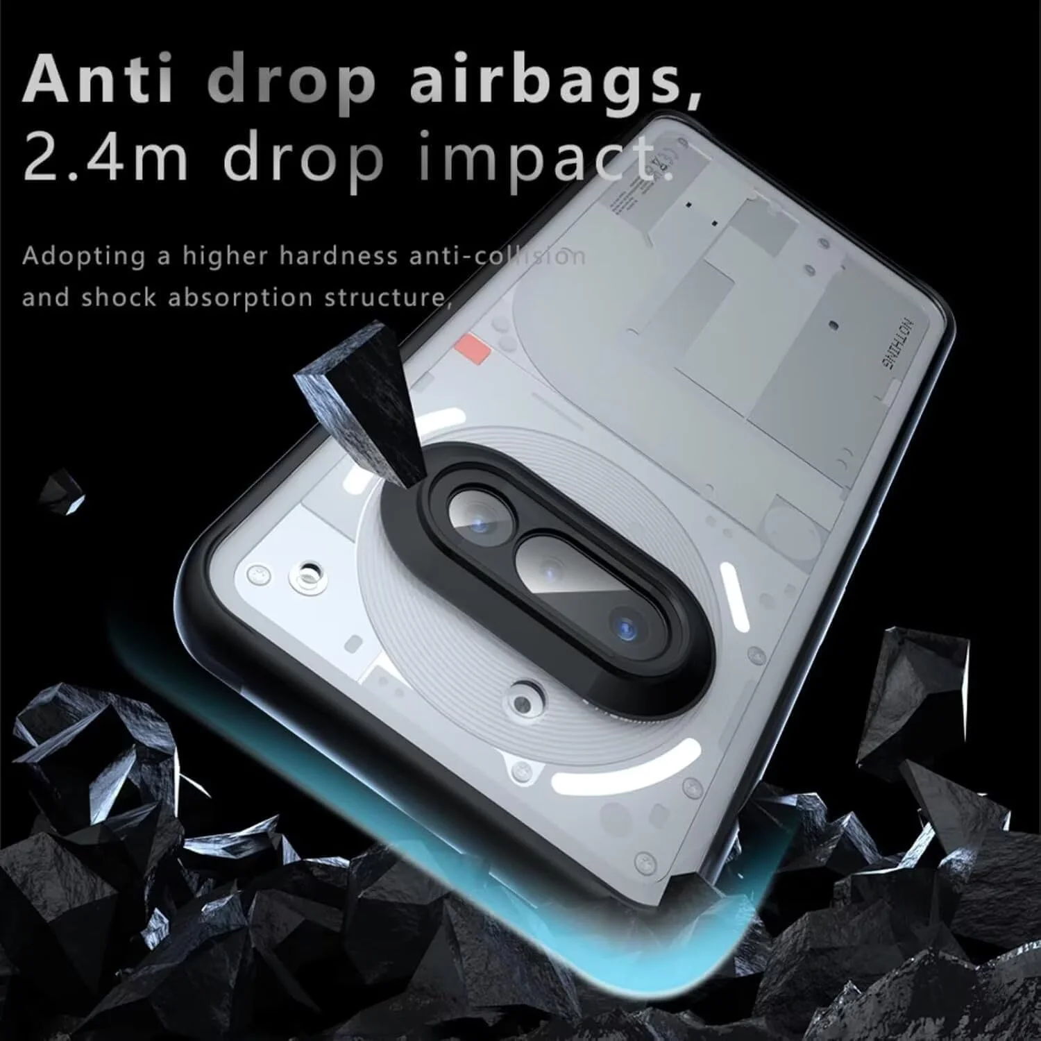 قاب باریک گوشی ناتینگ فون 3a با دکمه‌های مستقل، گوشه‌های ضد ضربه و محافظت قوی، پوشش کامل بدنه برای گوشی ناتینگ فون 3a (مشکی + شفاف)