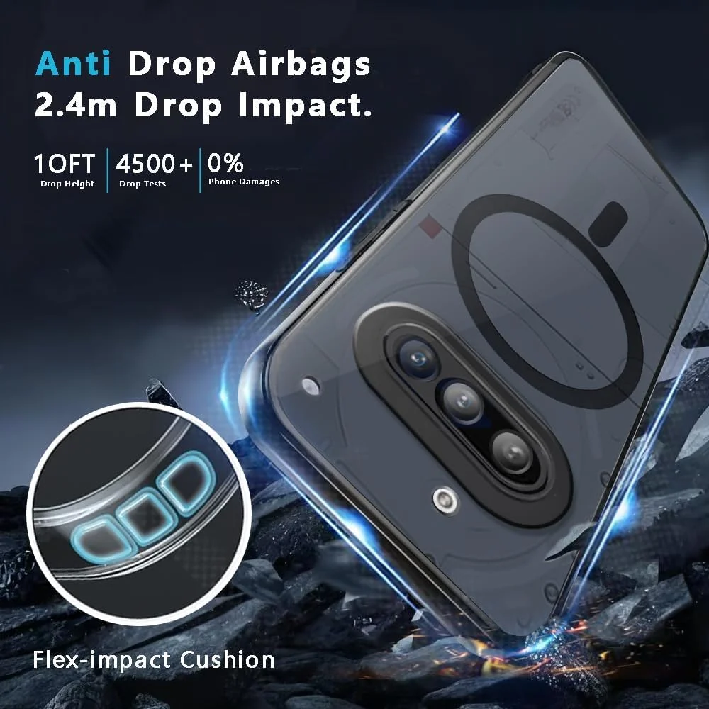 کاور شفاف گوشی ناتینگ فون 3A [سازگار با MagSafe] بامپر TPU نرم + ایربگ های ضد ضربه، کاور مغناطیسی برای ناتینگ فون (3A) (مشکی-شفاف)