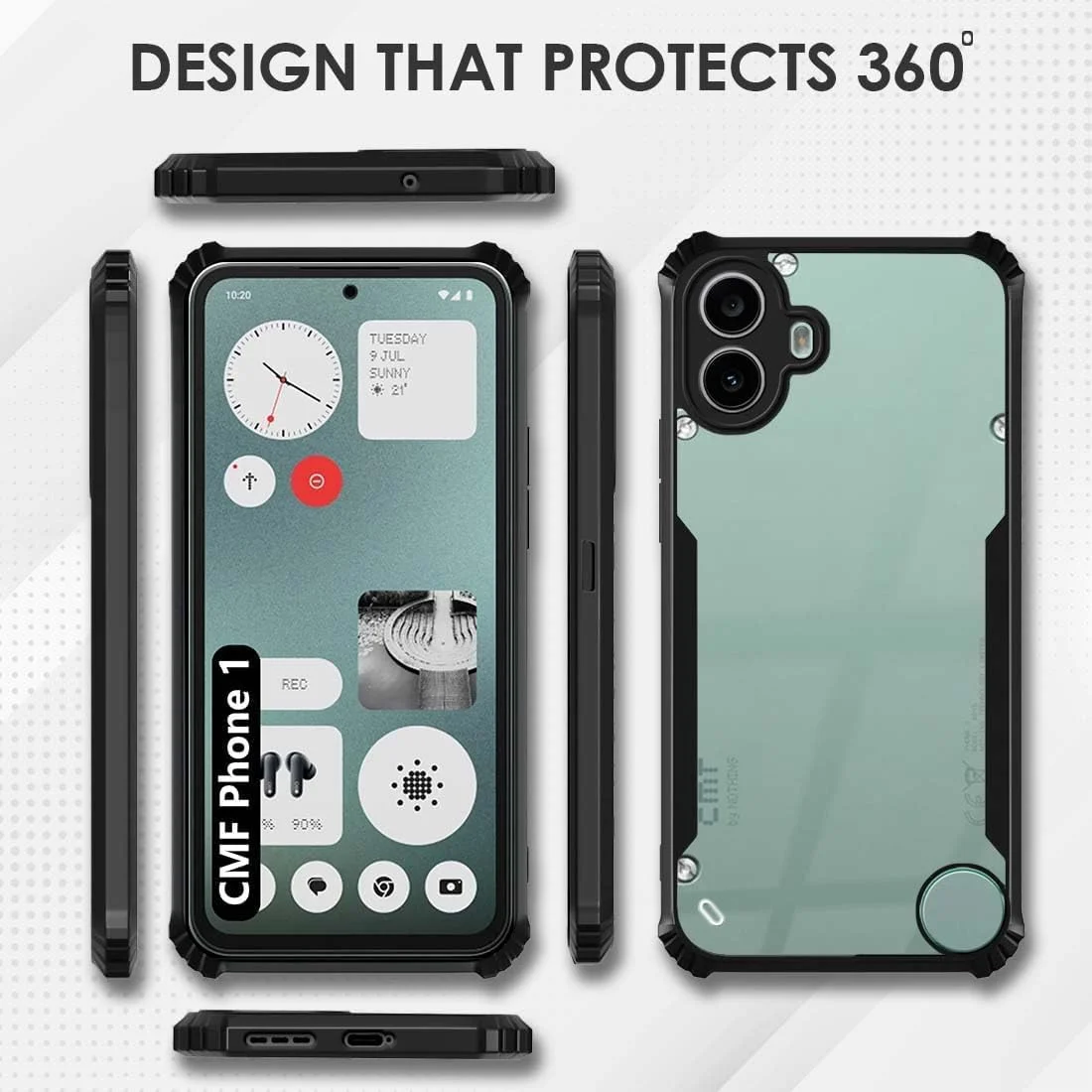 کاور پشتی سخت PC شفاف Muzz Nothing CMF Phone 1 با حاشیه TPU آبی ضد ضربه و محافظت 360 درجه لنز دوربین، کاور شفاف برای Nothing CMF Phone 1 2024