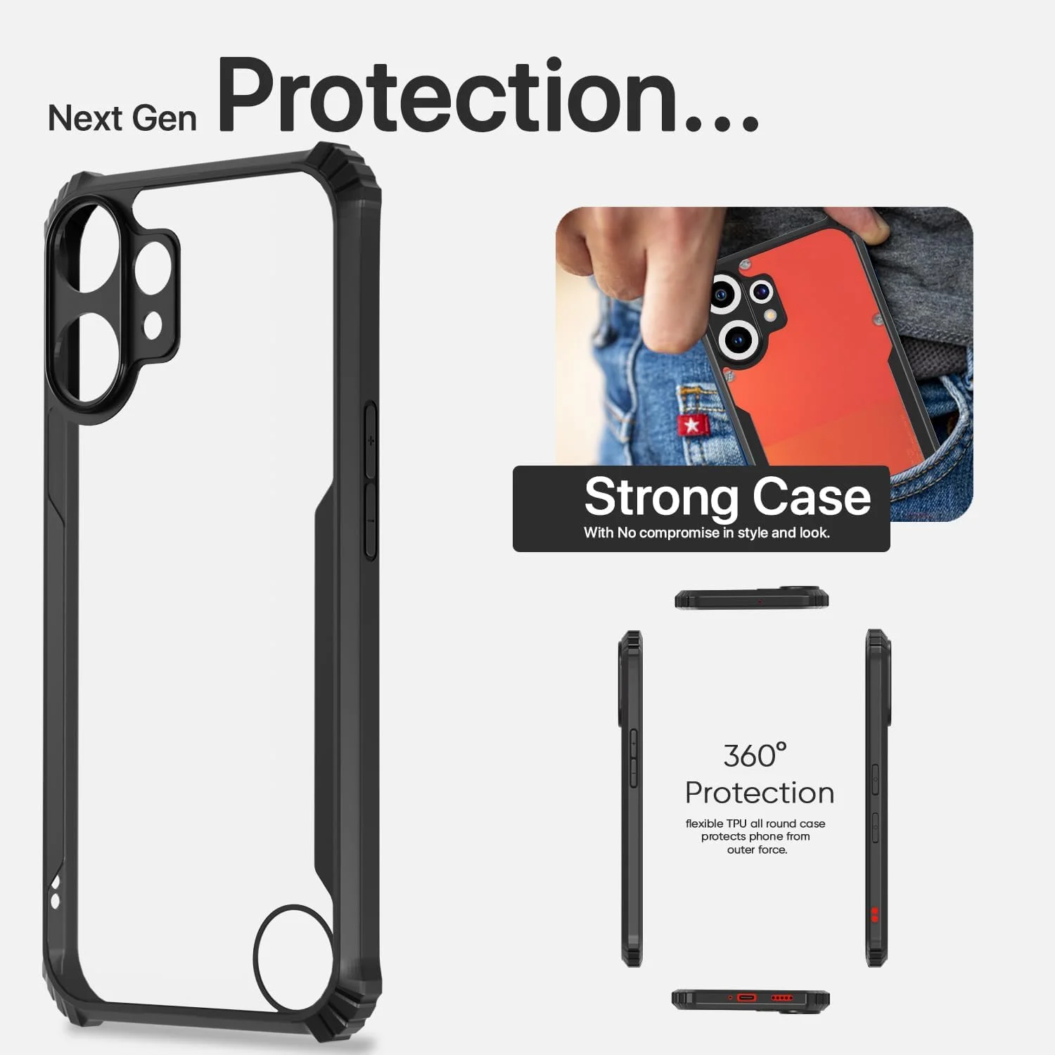 قاب محافظ گوشی ناتینگ CMF Phone 2 Pro، کاور پشتی سخت PC شفاف با حاشیه مشکی TPU ضد ضربه، پوشش شفاف مقاوم در برابر ضربه 360 درجه برای ناتینگ CMF Phone 2 Pro (حاشیه شفاف)