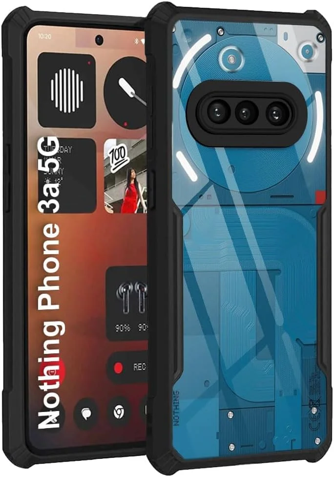 کاور محافظ شفاف با پشت سخت PC و حاشیه مشکی TPU مقاوم در برابر ضربه 360 درجه و محافظ لنز دوربین برای ناتینگ فون 3a 5G (مشکی)