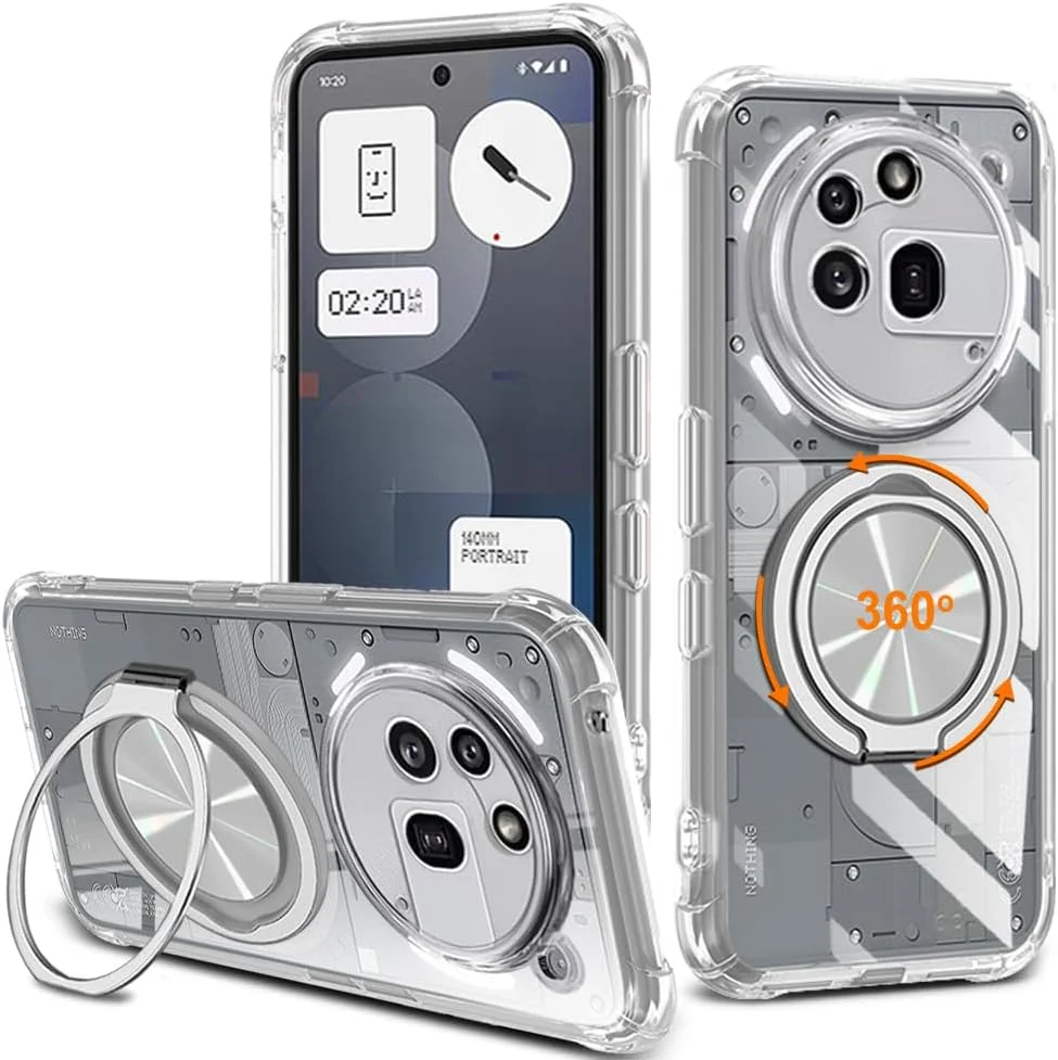 قاب گوشی Nijiadi برای ناتینگ فون 3A Pro، دارای حلقه نگهدارنده چرخان 360 درجه و پایه استند، پوشش محافظ ضد ضربه با گوشه های تقویت شده - شفاف