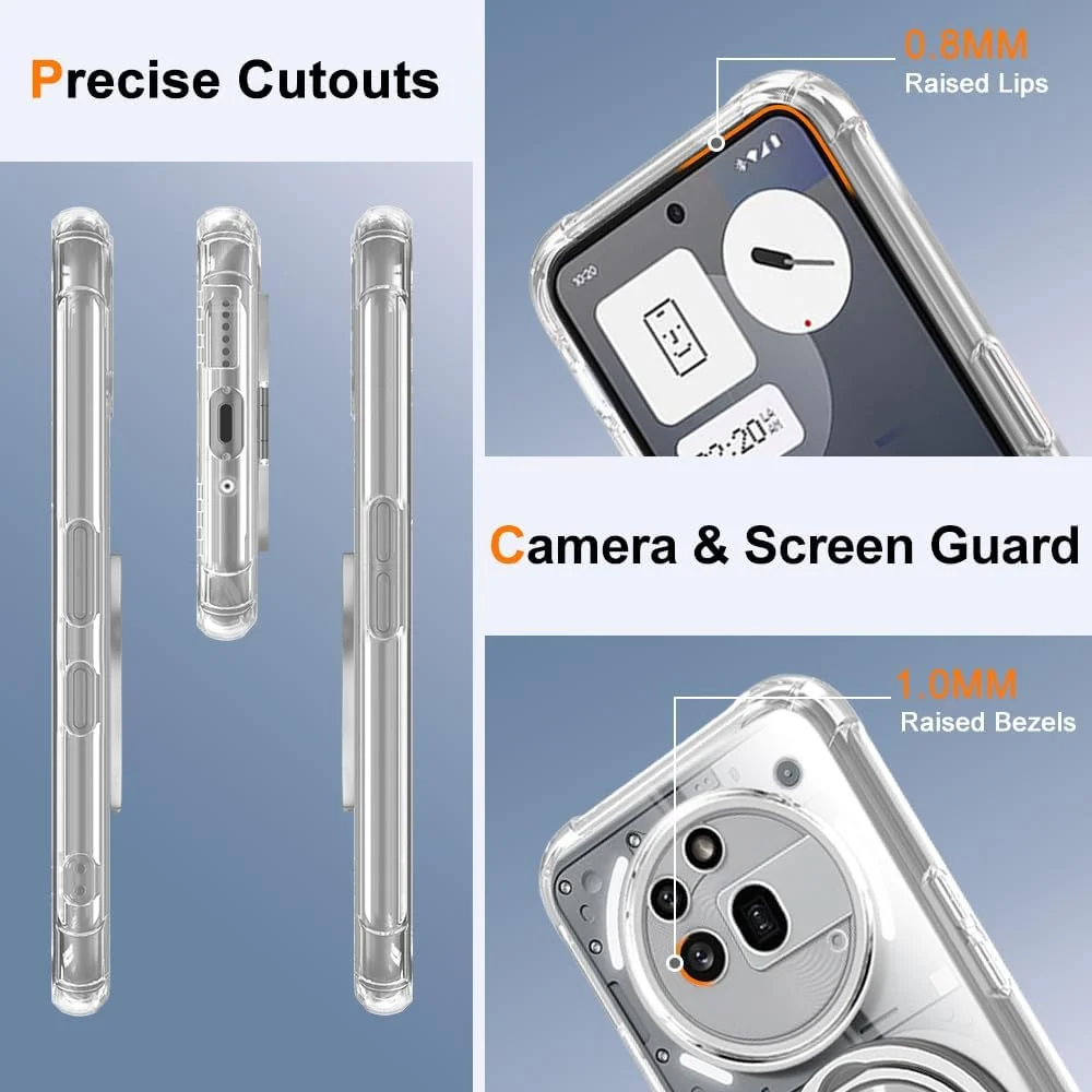 قاب گوشی Nijiadi برای ناتینگ فون 3A Pro، دارای حلقه نگهدارنده چرخان 360 درجه و پایه استند، پوشش محافظ ضد ضربه با گوشه های تقویت شده - شفاف