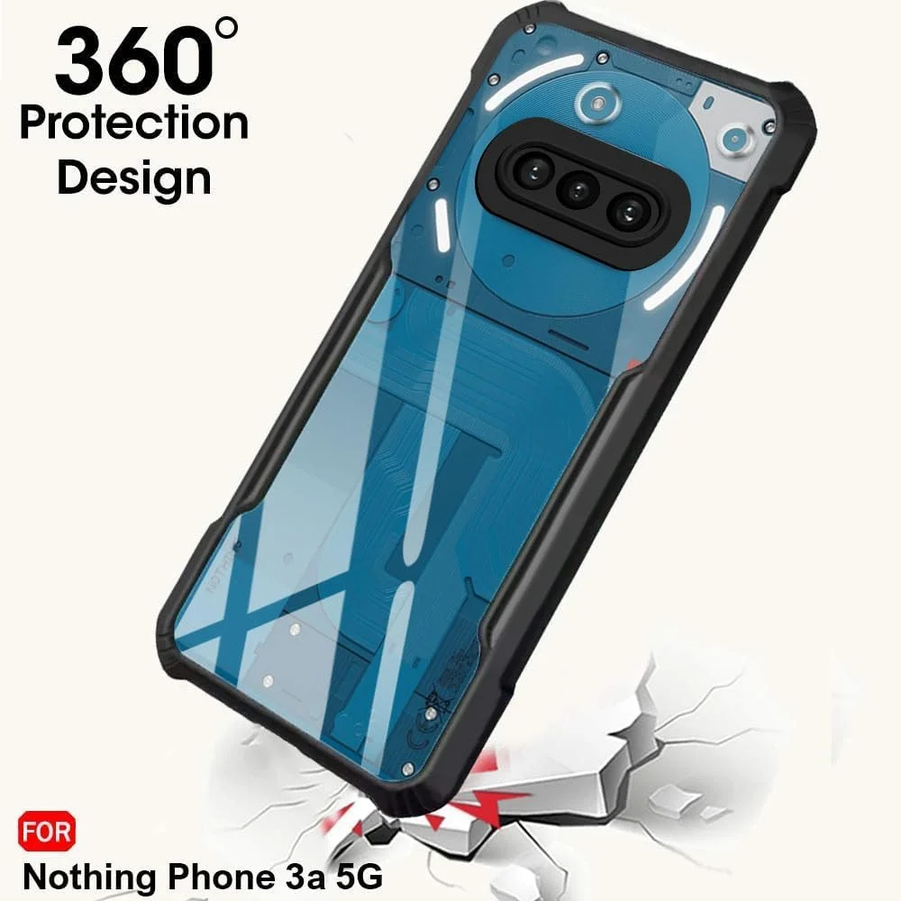 کاور محافظ شفاف با پشت سخت PC و حاشیه مشکی TPU مقاوم در برابر ضربه 360 درجه و محافظ لنز دوربین برای ناتینگ فون 3a 5G (مشکی)