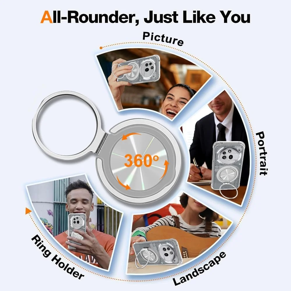 قاب گوشی Nijiadi برای ناتینگ فون 3A Pro، دارای حلقه نگهدارنده چرخان 360 درجه و پایه استند، پوشش محافظ ضد ضربه با گوشه های تقویت شده - شفاف