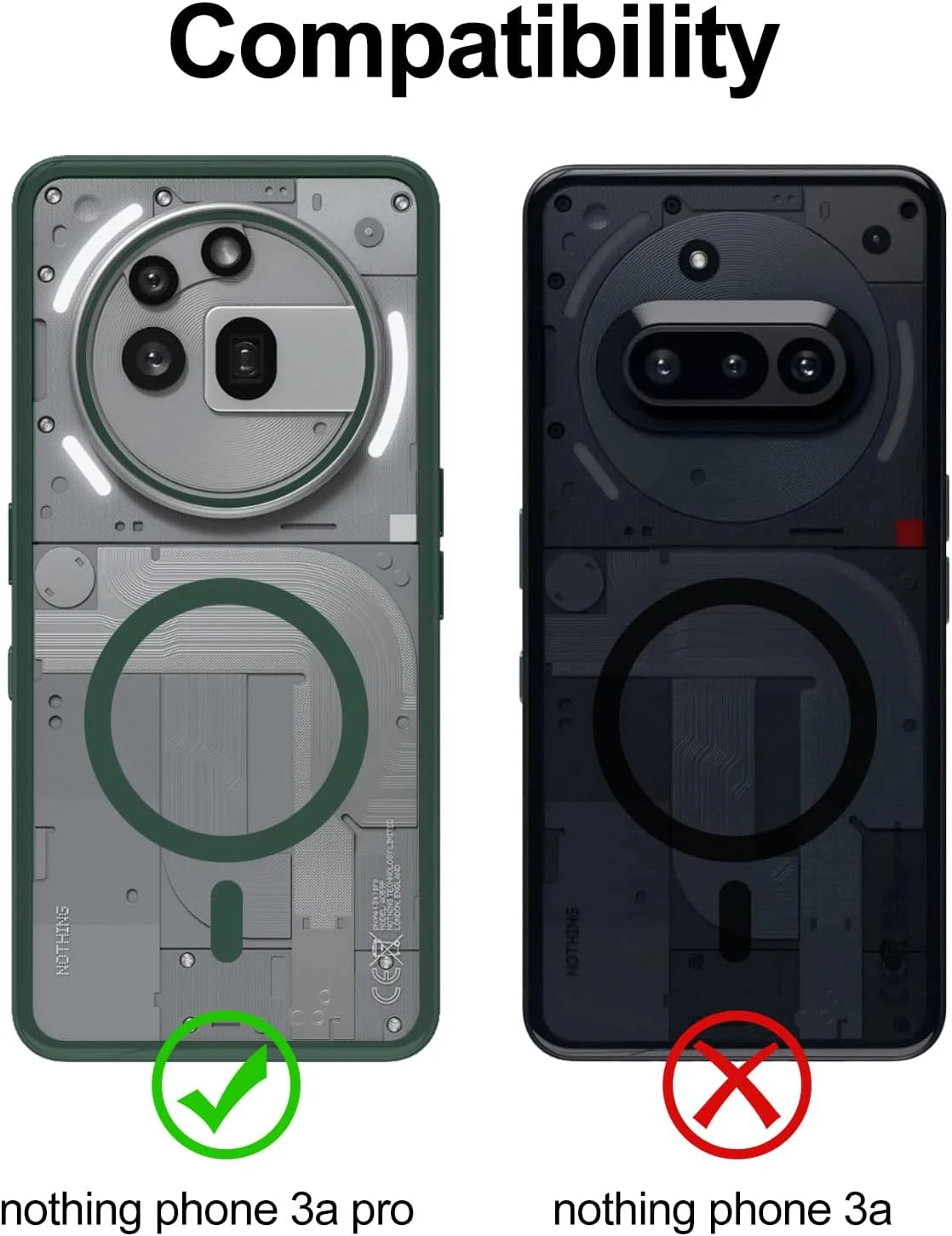 قاب محافظ شفاف T Tersely برای ناتینگ فون (3a) پرو، کاور مغناطیسی، پشت سخت، باریک و ضد ضربه (سبز)