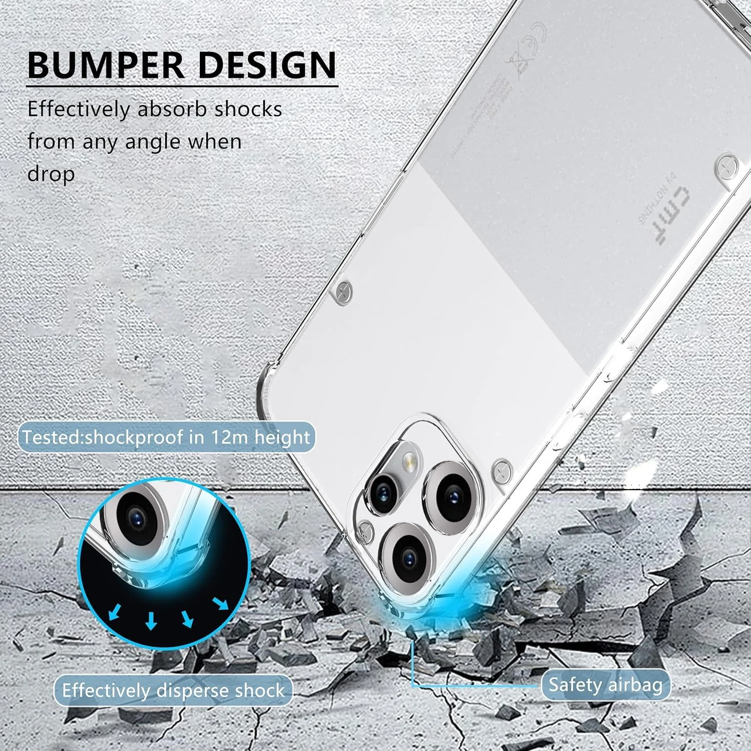 کاور شفاف محافظ گوشی CMF Phone 2 Pro، ضربه گیر تقویت شده در گوشه ها، باریک و مقاوم در برابر ضربه، ساخته شده از TPU انعطاف پذیر - بامپر شفاف