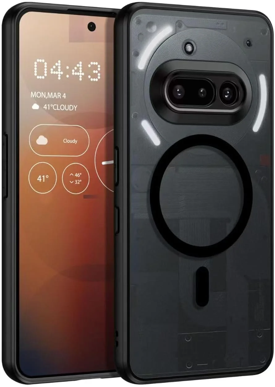 قاب محافظ گوشی ناتینگ فون 3a، کاور نیمه شفاف مغناطیسی مات با محافظت در سطح نظامی در برابر سقوط - قاب محافظ باریک و ضد ضربه برای ناتینگ فون 3a، مشکی