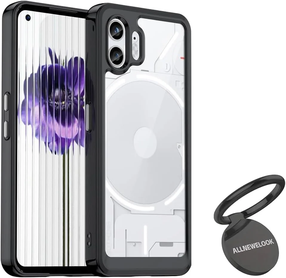 کاور محافظ گوشی ناتینگ فون 2 مدل ALLNEWELOOK با حلقه نگهدارنده، مقاوم در برابر خط و خش، پشت PC سخت، ضد ضربه (مشکی، MF برای ناتینگ فون 2)